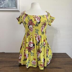 Bobbie Brooks XL Yellow Floral Off-Shoulder Blouse